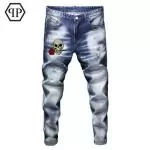 jeans slim philipp plein pour homme paris crane percage a chaud roses nzb23